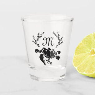 Black Zee Turtle Silhouette Side Uitzicht Shot Glas