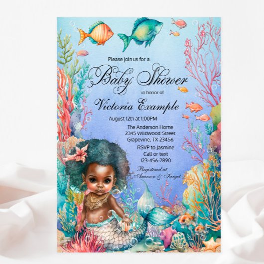 Black Zeemeermin Baby Shower Kaart