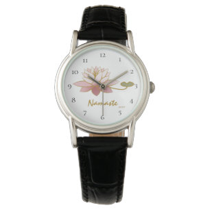 *~* Black Zen Pink Namaste Roze Bloem Spiritueel Horloge