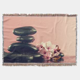 Black Zen Stones Flowers Deken