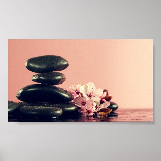 Black Zen Stones Flowers Poster (Voorkant)