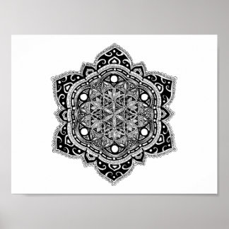 Black Zendala Flower of Life Poster
