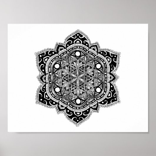 Black Zendala Flower of Life Poster (Voorkant)