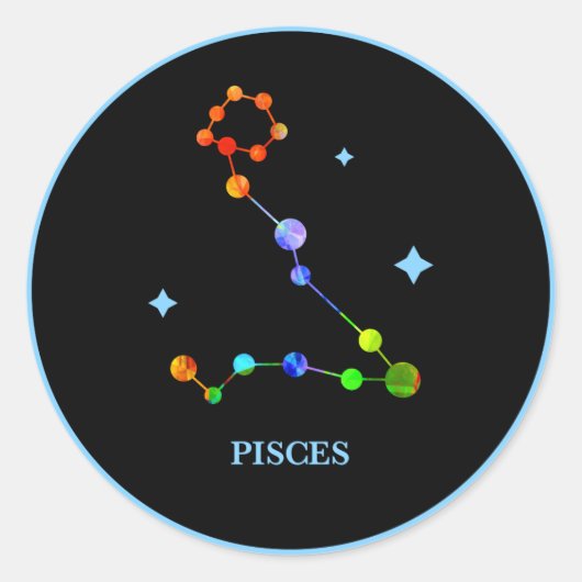 Black Zodiac Pisces Rainbow Sticker (Voorkant)