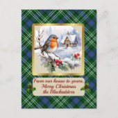 Blackadder Crest & Tartan w/Robin gepersonaliseerd Feestdagenkaart (Voorkant)