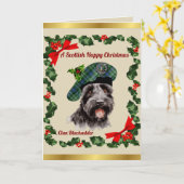 Blackadder Scottie Dog Gepersonaliseerde Xmas Kaart (Gele Bloem)