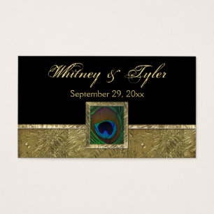 Blackand Gold Peacock Feather Wedding Favor Label Visitekaartjes
