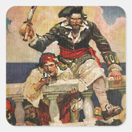 Blackbeard Buccaneer Pirate en Mate Illustration Vierkante Sticker