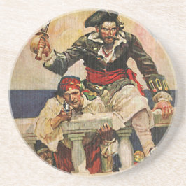 Blackbeard Buccaneer Pirate en Mate Illustration Zandsteen Onderzetter