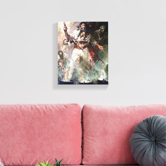 Blackbeard op Fire Haunted Pirate  Art Canvas Afdruk (Insitu (Woonkamer))
