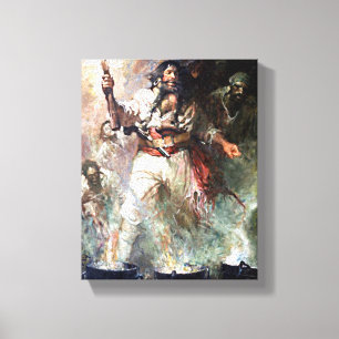 Blackbeard op Fire Pirate Illustratie Canvas Afdruk