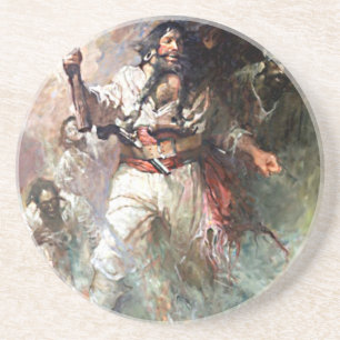 Blackbeard op Fire Pirate Illustratie Zandsteen Onderzetter