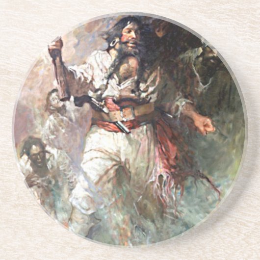 Blackbeard op Fire Pirate Illustratie Zandsteen Onderzetter (Voorkant)