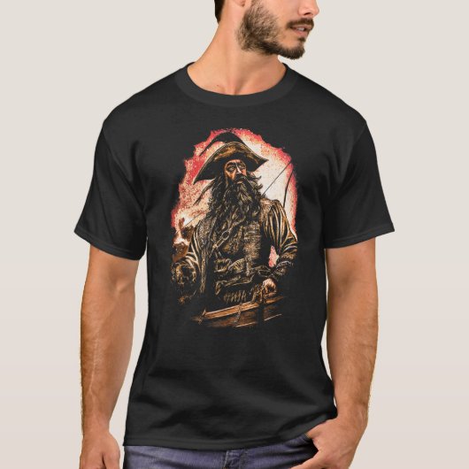 Blackbeard Pirate Portrait Pirates Pirateship T-shirt (Voorkant)