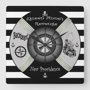 Blackbeard ~Queen Anne's Revenge ~Pirate~Life ring Vierkante Klok