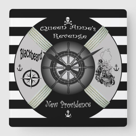 Blackbeard ~Queen Anne's Revenge ~Pirate~Life ring Vierkante Klok (Voorkant)