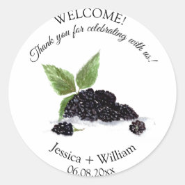 Blackberries Berry Fruit Waterverf Modern Bruiloft Ronde Sticker