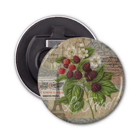 Blackberries Bloementuin Bloemvlinder Kunst Button Flesopener (Voorkant)