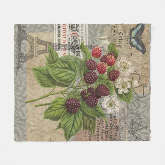 Blackberries Bloementuin Bloemvlinder Kunst Fleece Deken (Voorkant (Horizontaal))