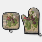 Blackberries Bloementuin Bloemvlinder Kunst Ovenwant & Pannenlap Set (Voorkant)