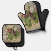 Blackberries Bloementuin Bloemvlinder Kunst Ovenwant & Pannenlap Set (Voorkant / Achterkant)