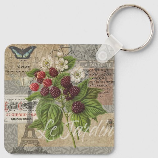 Blackberries Bloementuin Bloemvlinder Kunst Sleutelhanger (Achterkant)