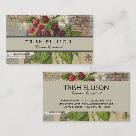 Blackberries Bloementuin Bloemvlinder Kunst Visitekaartje (Voorkant / Achterkant)