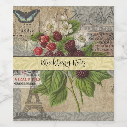 Blackberries Bloementuin Bloemvlinder Kunst Wijn Etiket (Enkel label)