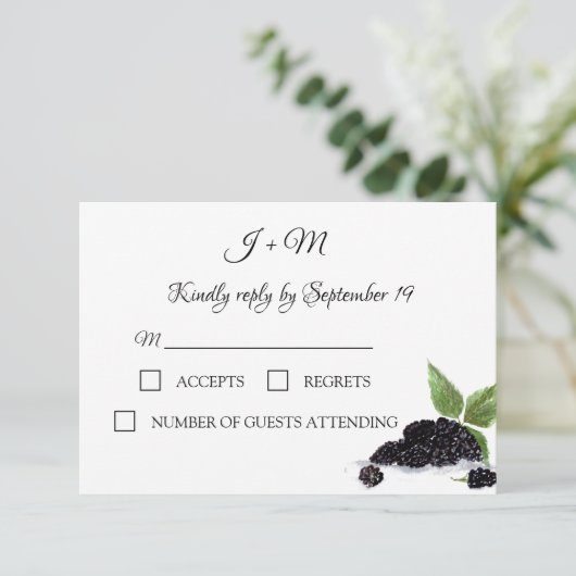 Blackberries Fruit Zomer Moderne Bruiloft RSVP (Staand voorkant)