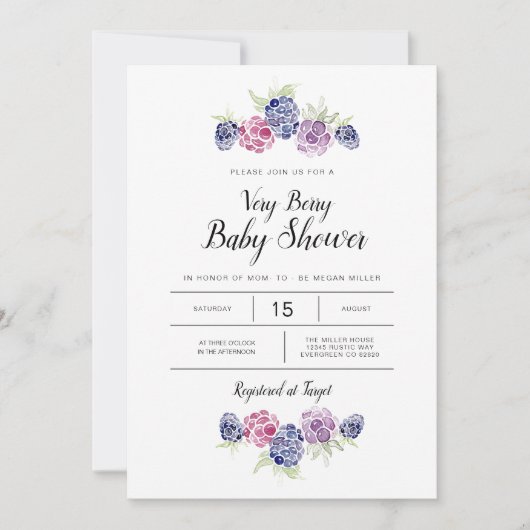 Blackberry-Baby shower | Waterverf bessen Kaart (Voorkant)