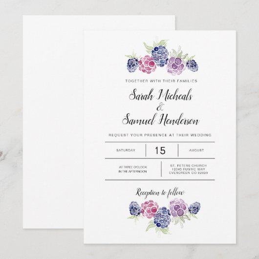 BlackBerry bruiloft | Waterverf bessen Kaart (Voorkant / Achterkant)