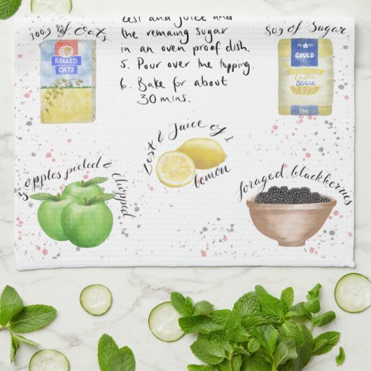Blackberry en Apple Crumble Illustre Recipe Theedoek (Gevouwen)