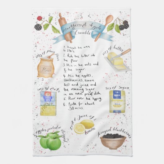 Blackberry en Apple Crumble Illustre Recipe Theedoek (Verticaal)