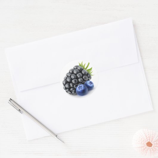 Blackberry en bosbessen ronde sticker (Envelop)