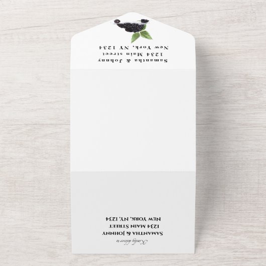 Blackberry Fruits Summer Elegant Rustic Wedding All In One Uitnodiging (Buitenkant)