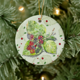 BlackBerry groene en rode Waterverf Keramisch Ornament