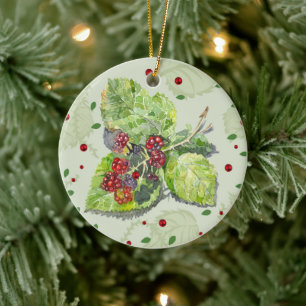 BlackBerry groene en rode Waterverf Keramisch Ornament