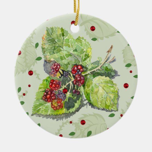 BlackBerry groene en rode Waterverf Keramisch Ornament (Voorkant)