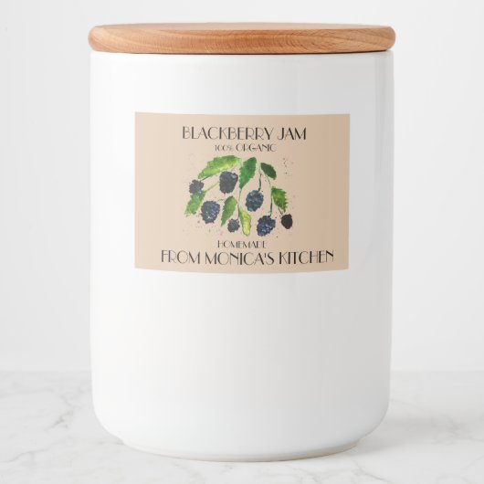 Blackberry Jam Blackberries Waterverf bessen Voedselcontainer Etiket (Voorkant)