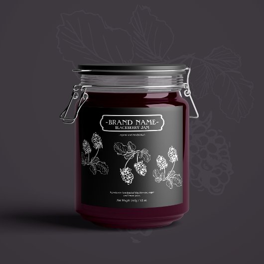 Blackberry Jam Jar Label Packaging Design Sparkling Wijnetiket