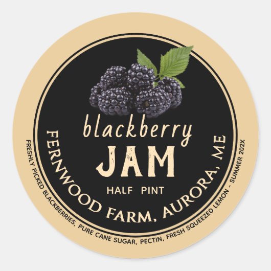 BlackBerry Jam Jelly Jar Label Kraft Zelfgemaakt (Voorkant)