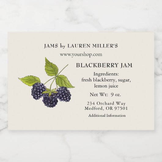 Blackberry Jam Label met ingrediëntenlijst Voedselcontainer Etiket (Enkel label)