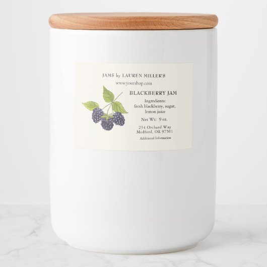 Blackberry Jam Label met ingrediëntenlijst Voedselcontainer Etiket (Voorkant)