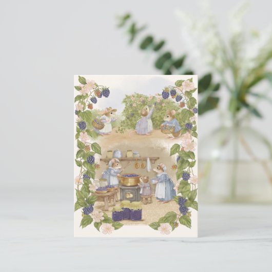 Blackberry Jam Muizen Cottagecore Briefkaart (Staand voorkant)