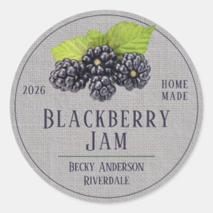 Blackberry Jam op grijs linnen zelfgemaakte ronde  Sticker