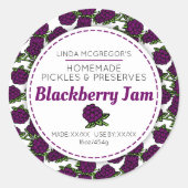 Blackberry jam schattige tekening rood rond voedse ronde sticker (Voorkant)
