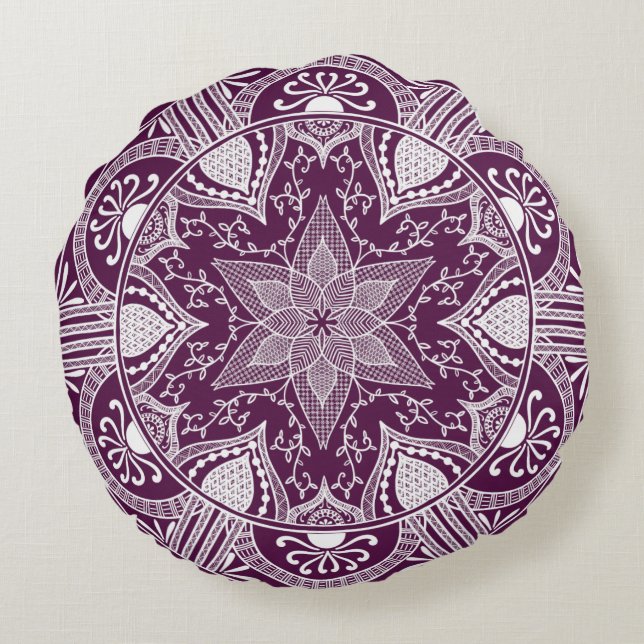 Blackberry Mandala Rond Kussen (Achterkant)