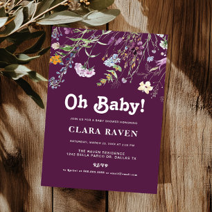 Blackberry Paarse Wilde Bloem Oh Baby Baby Shower Kaart