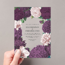 Blackberry, Smoky Plum & Lilac Ash Floral Wedding Acryl Uitnodigingen