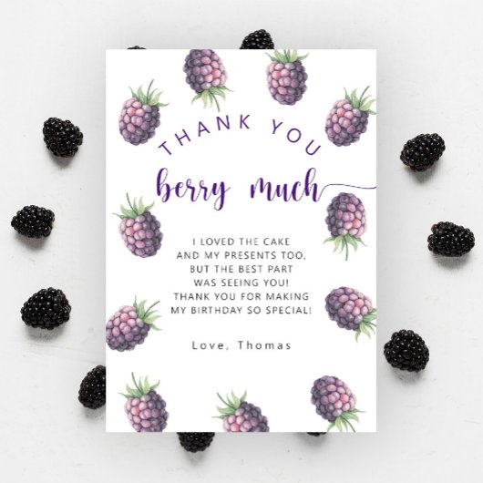 Blackberry verjaardagsfeestje dank u bessen veel bedankkaart